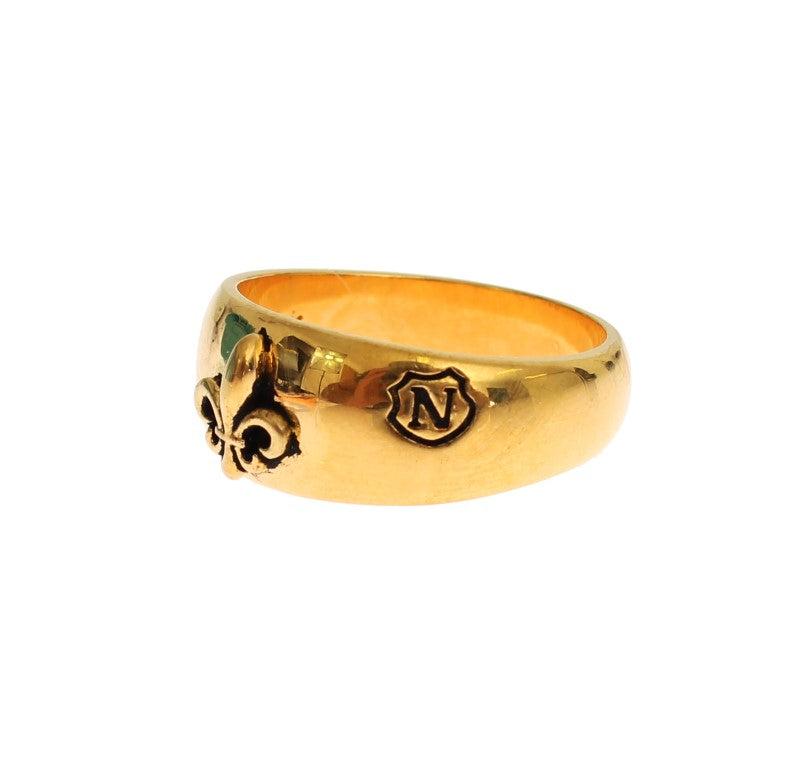 Nialaya Men's Gold 18K Plated 925 Sterling Silver Ring – Logo Detail, Handmade in Hollywood
