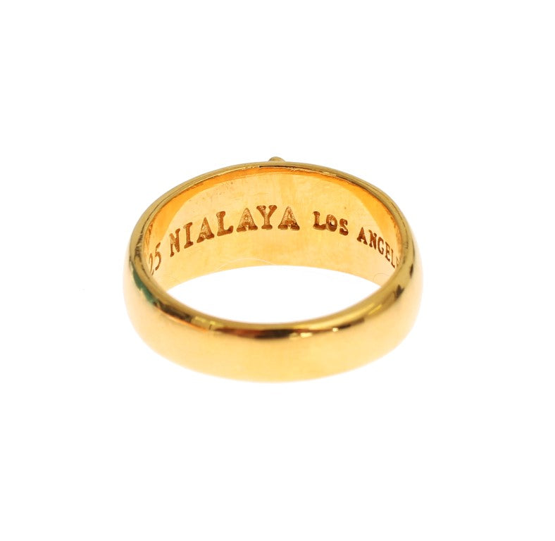 Nialaya Men's Gold 18K Plated 925 Sterling Silver Ring – Logo Detail, Handmade in Hollywood