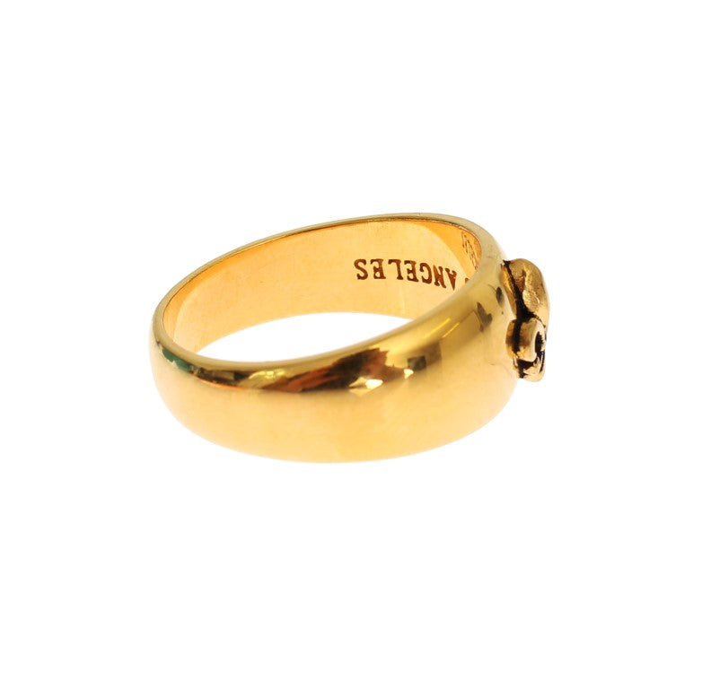 Nialaya Men's Gold 18K Plated 925 Sterling Silver Ring – Logo Detail, Handmade in Hollywood