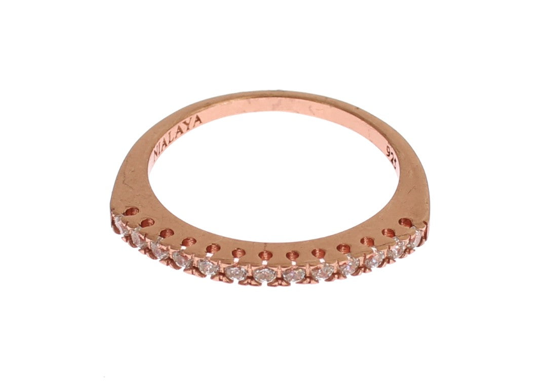 Nialaya Women's Red Gold 18K Plated 925 Silver CZ Crystal Ring – Logo Detail, Handmade in Hollywood