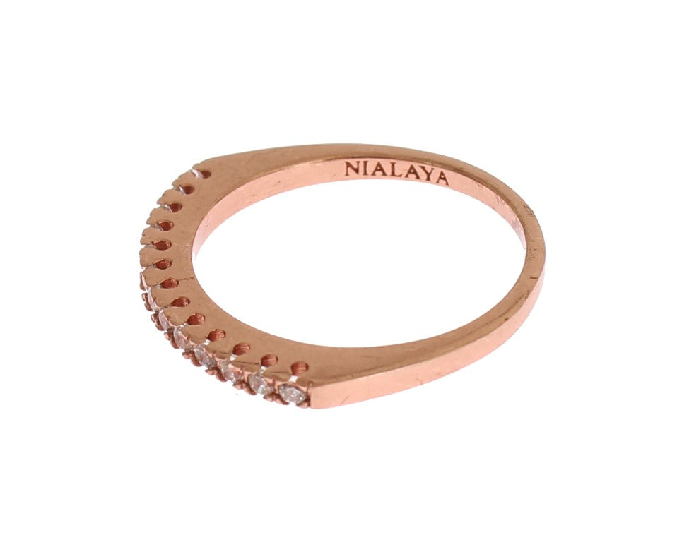 Nialaya Women's Red Gold 18K Plated 925 Silver CZ Crystal Ring – Logo Detail, Handmade in Hollywood