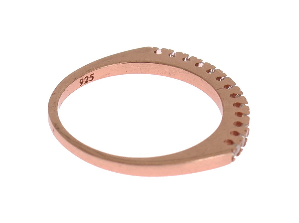 Nialaya Women's Red Gold 18K Plated 925 Silver CZ Crystal Ring – Logo Detail, Handmade in Hollywood
