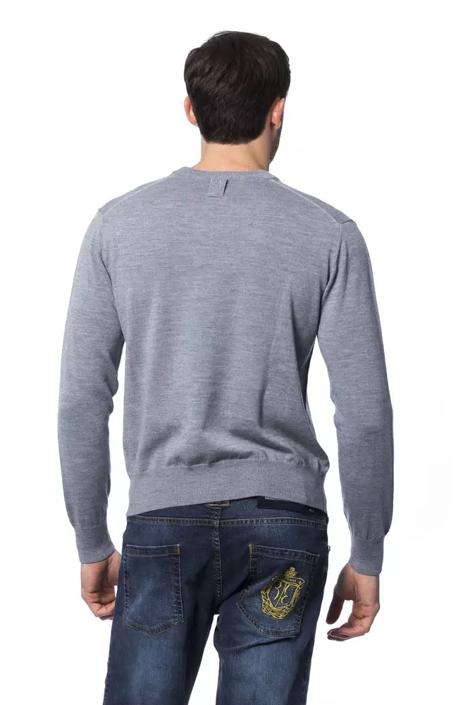 Billionaire Italian Couture Men's Gray Merino Wool Crewneck Sweater – Logo Detail, Italian Luxury Knitwear (Style 2)