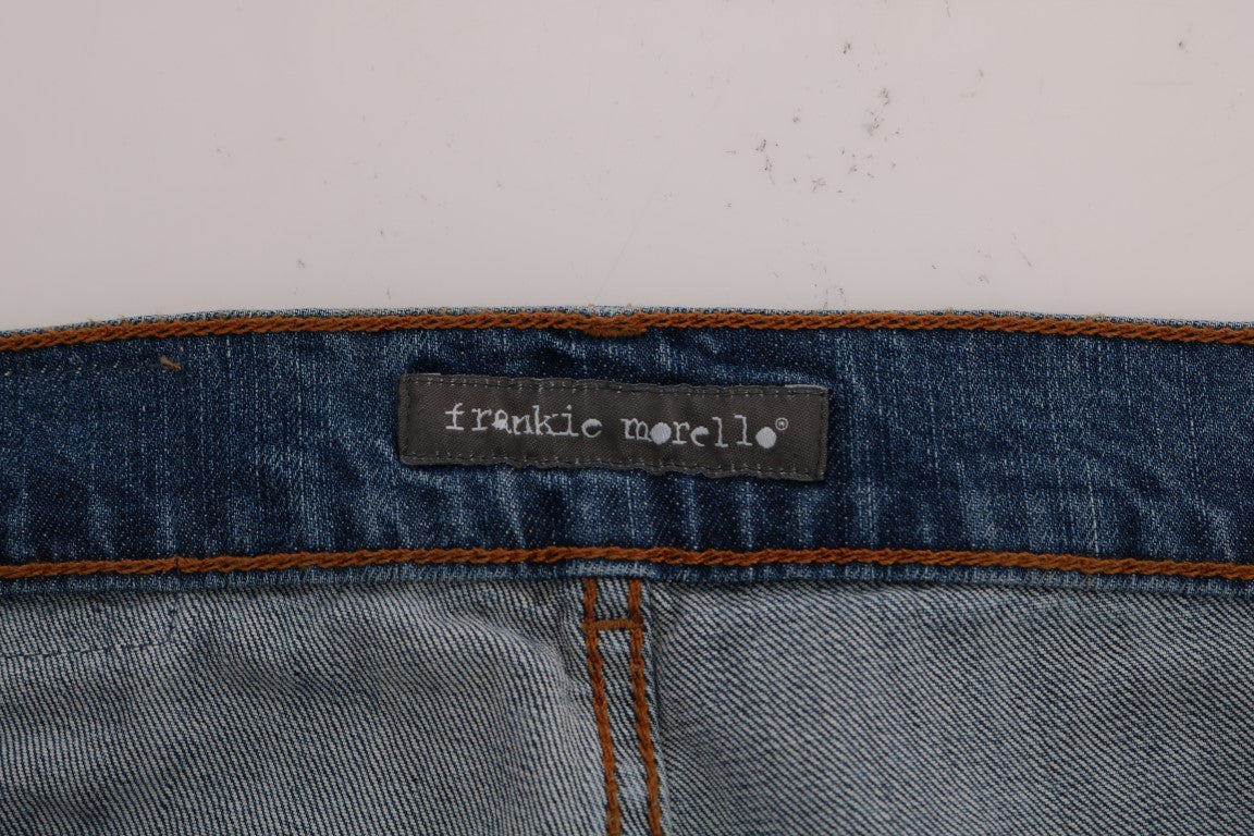 Frankie Morello Men's Blue Wash Torn Dunfermile Slim Fit Jeans – Logo Detail, 5-Pocket