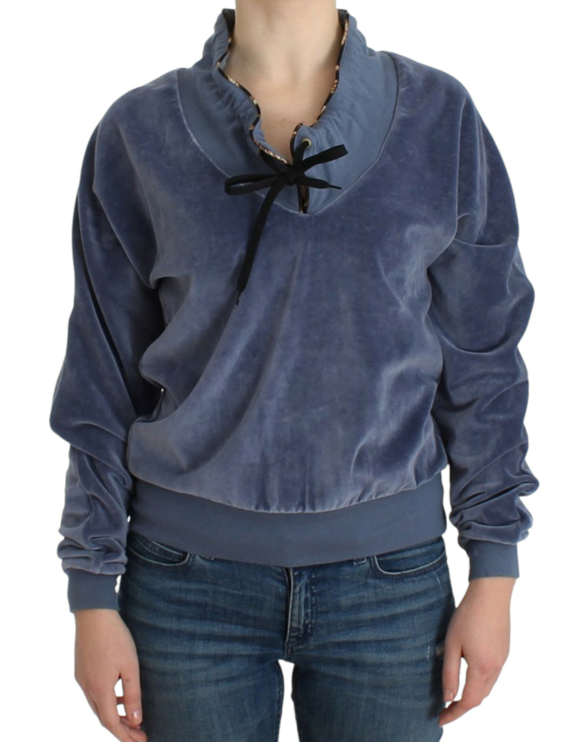Cavalli Blue velvet cotton sweater