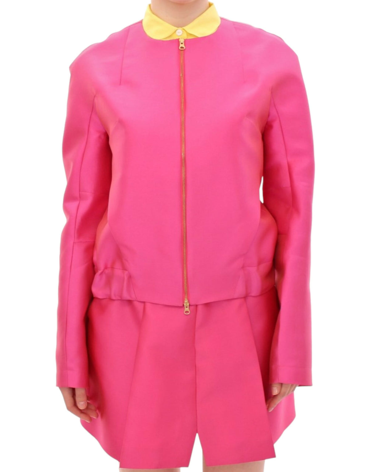 CO|TE Pink Silk Blend Jacket Coat – Full Zip, Logo Detail, Made in Italy