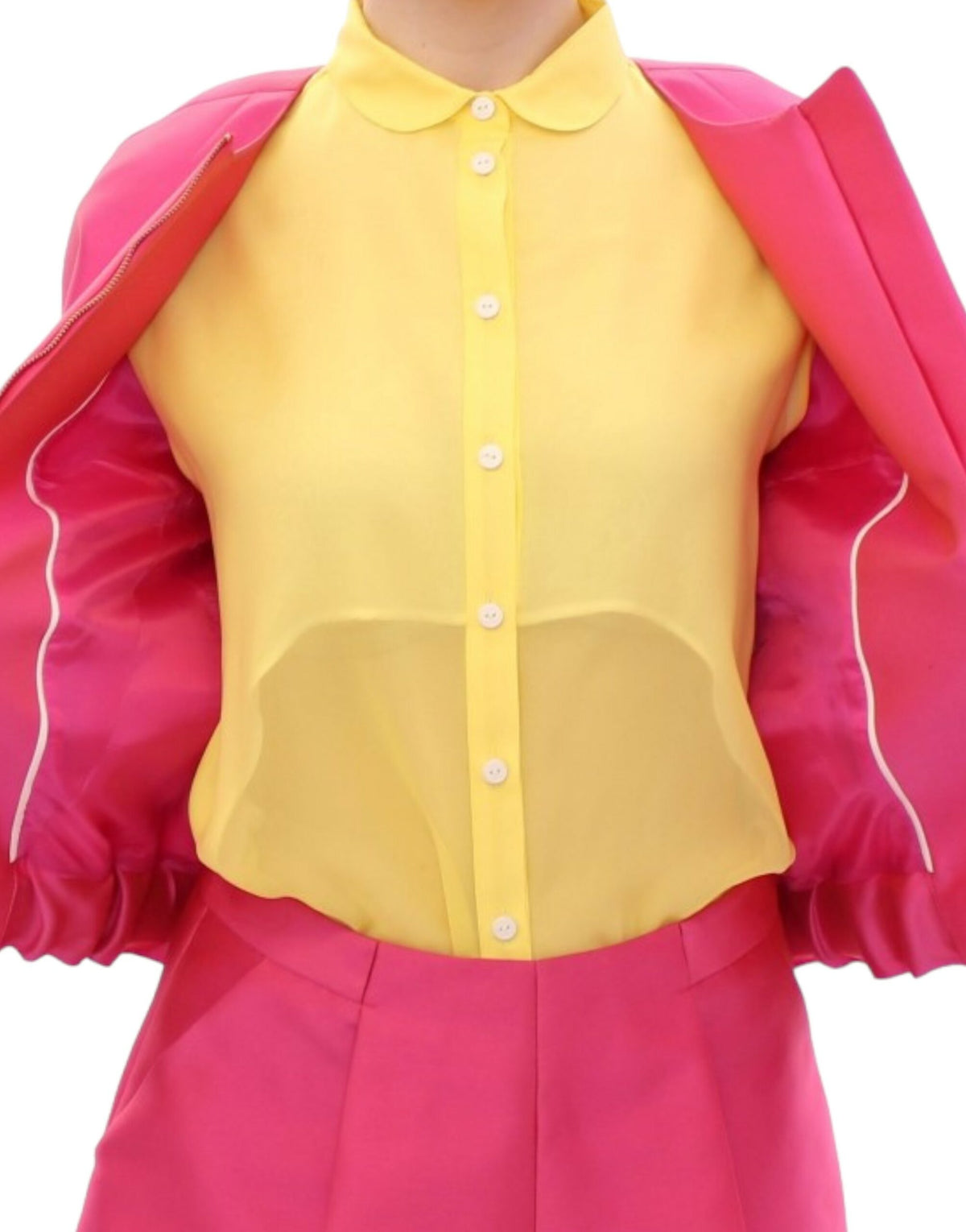 CO|TE Pink Silk Blend Jacket Coat – Full Zip, Logo Detail, Made in Italy