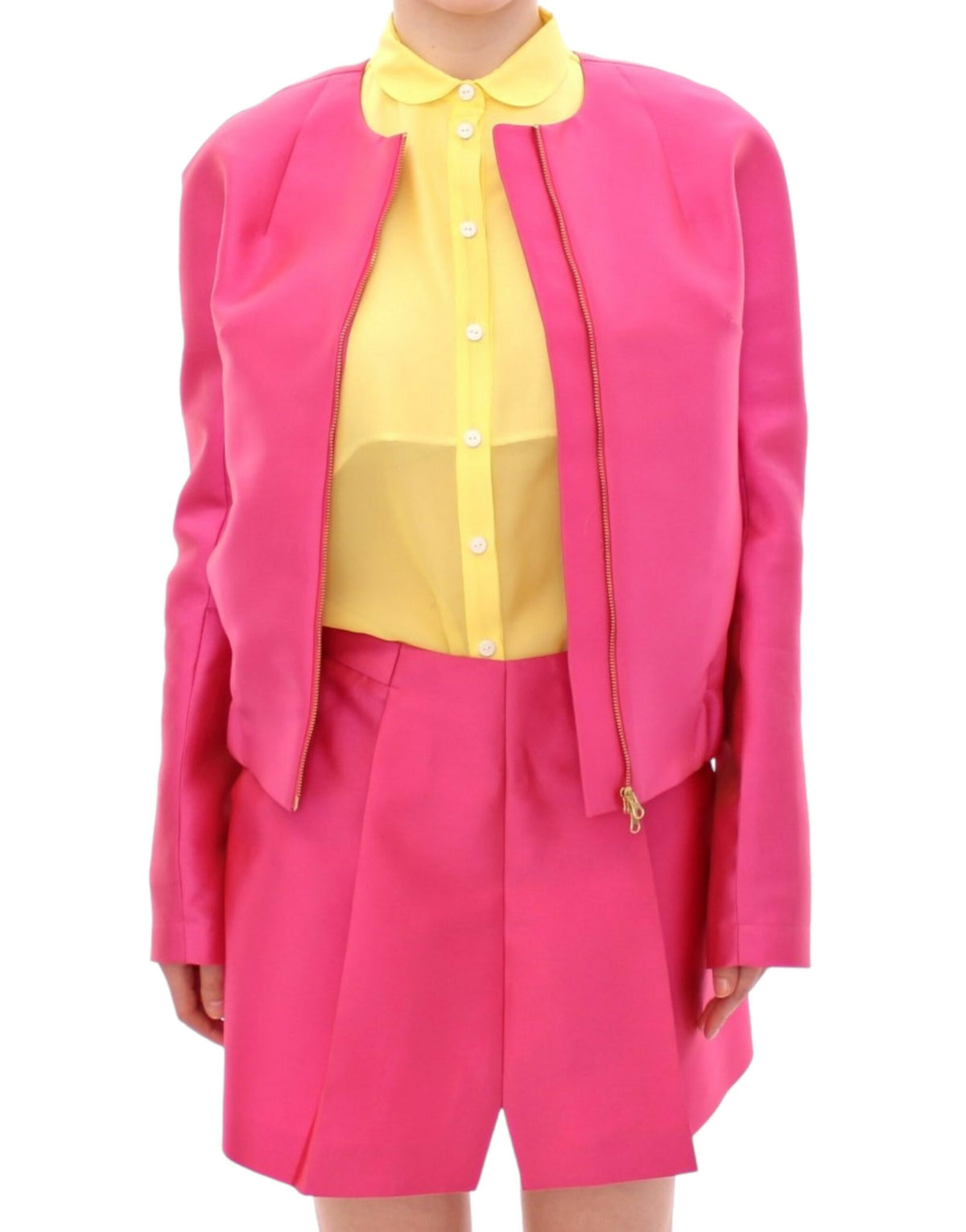 CO|TE Pink Silk Blend Jacket Coat – Full Zip, Logo Detail, Made in Italy
