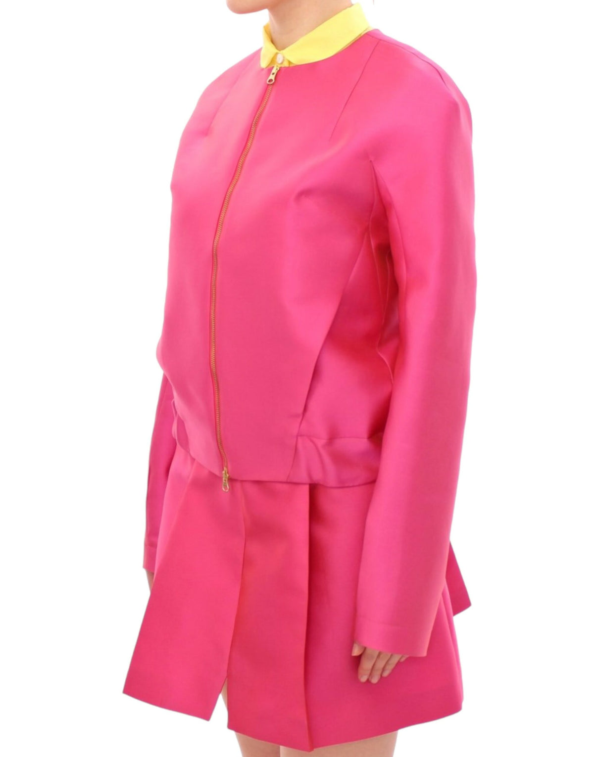 CO|TE Pink Silk Blend Jacket Coat – Full Zip, Logo Detail, Made in Italy