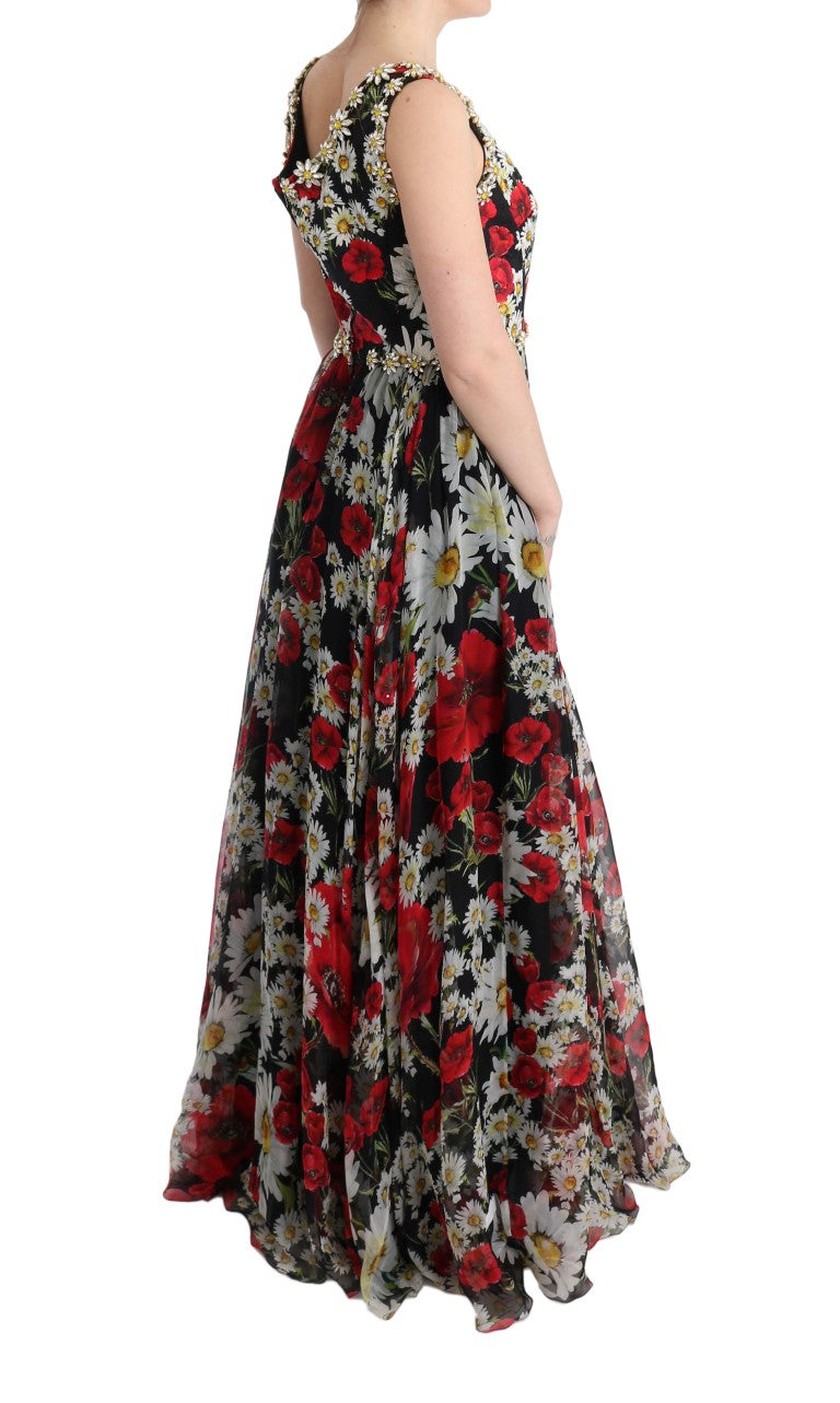 Dolce & Gabbana Multicolor Silk Floral Crystal Long Maxi Dress