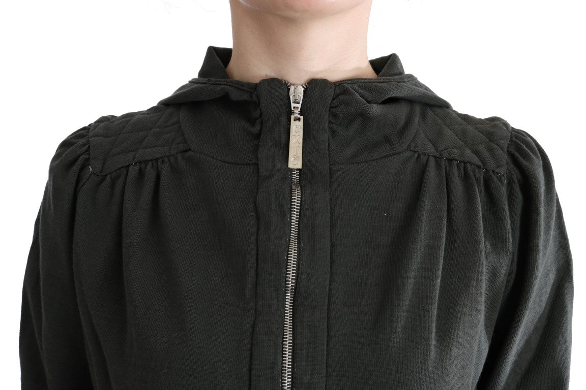Exte Gray Top Hooded Cotton Zipper Sweater