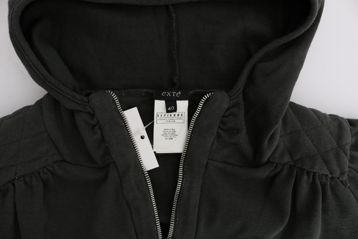 Exte Gray Top Hooded Cotton Zipper Sweater
