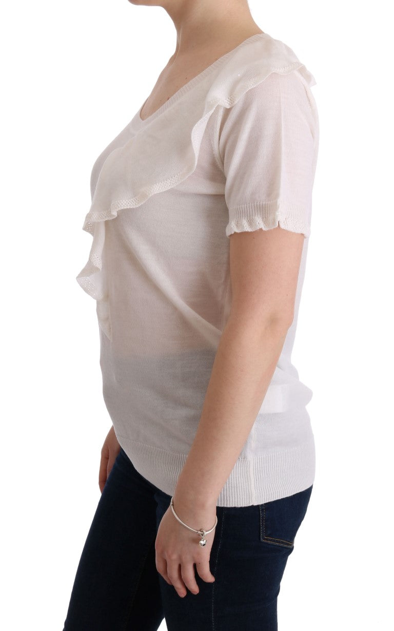 MARGHI LO' Women's White 100% Lana Wool Top – Luxury Italian Knitwear