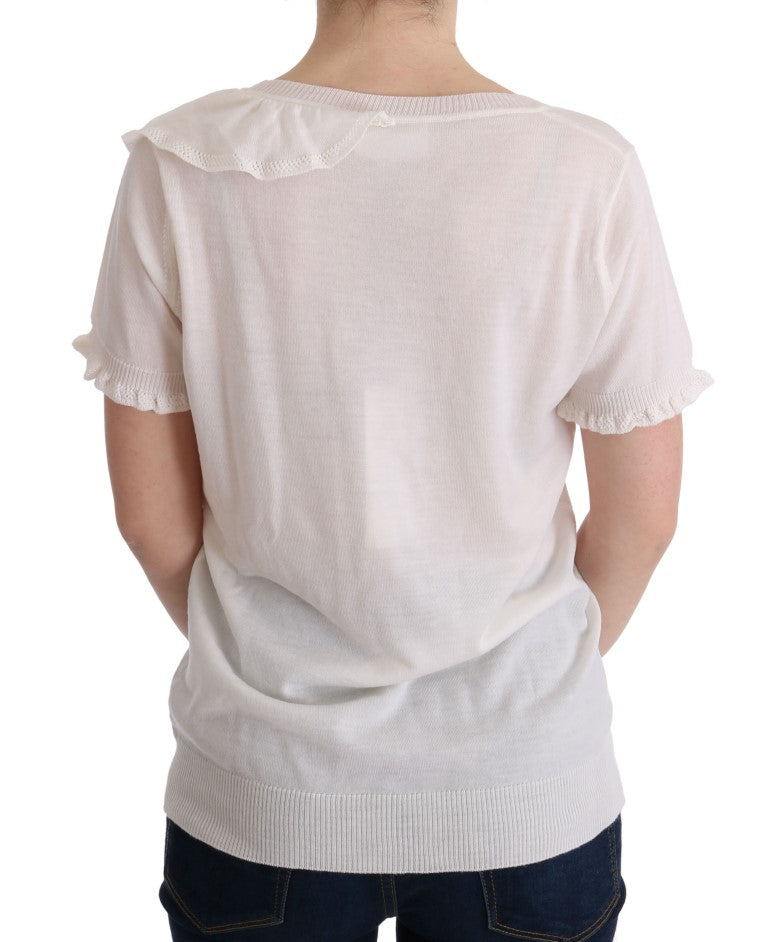 MARGHI LO' Women's White 100% Lana Wool Top – Luxury Italian Knitwear