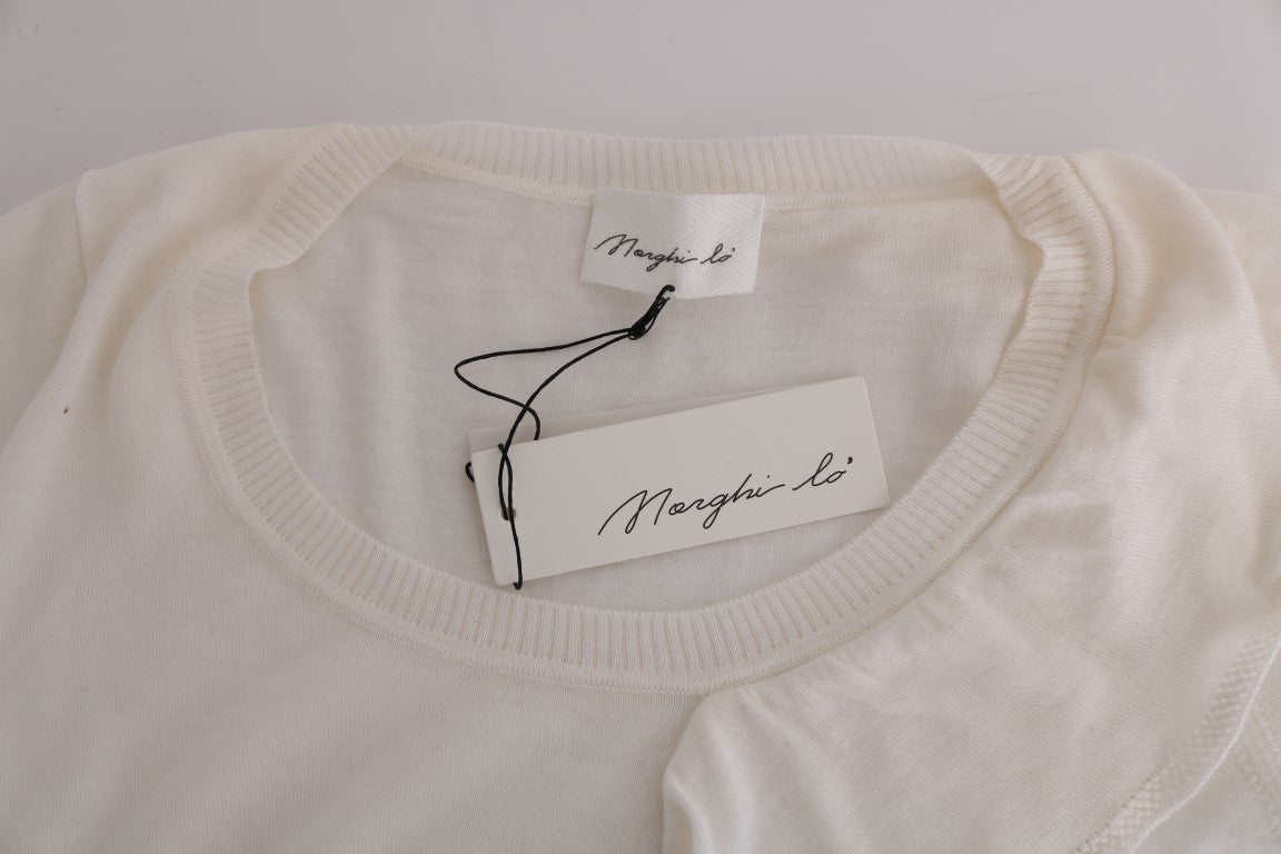 MARGHI LO' Women's White 100% Lana Wool Top – Luxury Italian Knitwear