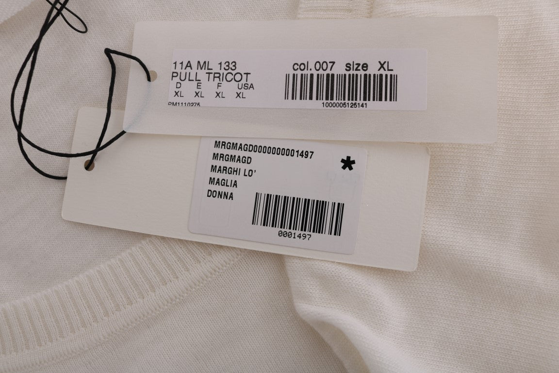 MARGHI LO' Women's White 100% Lana Wool Top – Luxury Italian Knitwear