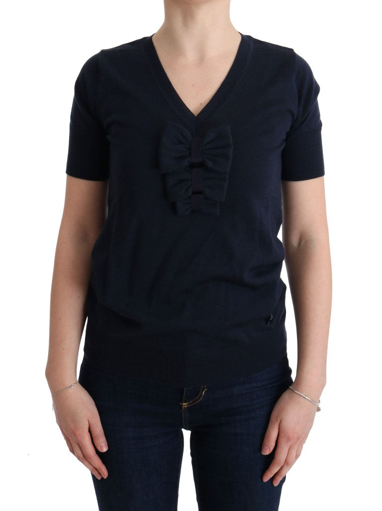 MARGHI LO' Women's Blue 100% Lana Wool Top – Luxury Italian Knitwear