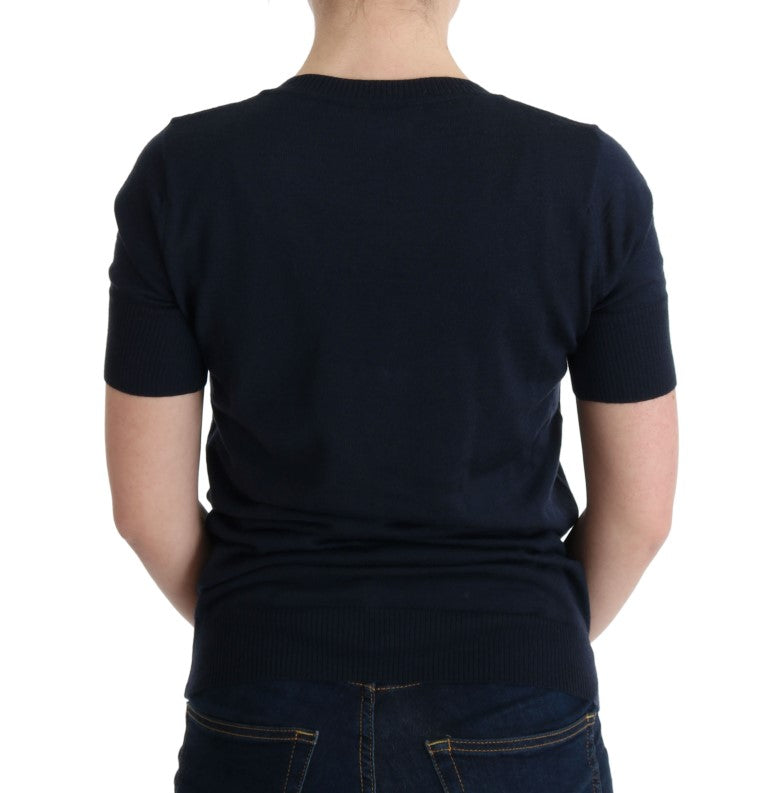 MARGHI LO' Women's Blue 100% Lana Wool Top – Luxury Italian Knitwear