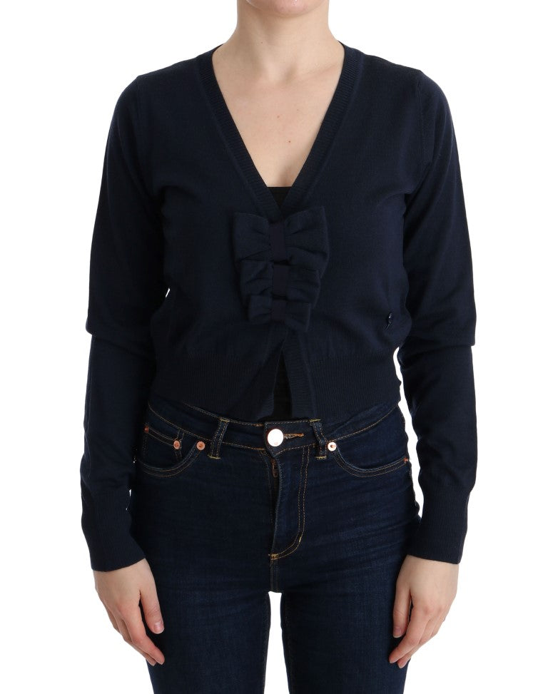 MARGHI LO' Women's Blue 100% Lana Wool Cardigan Sweater – Luxury Italian Knitwear