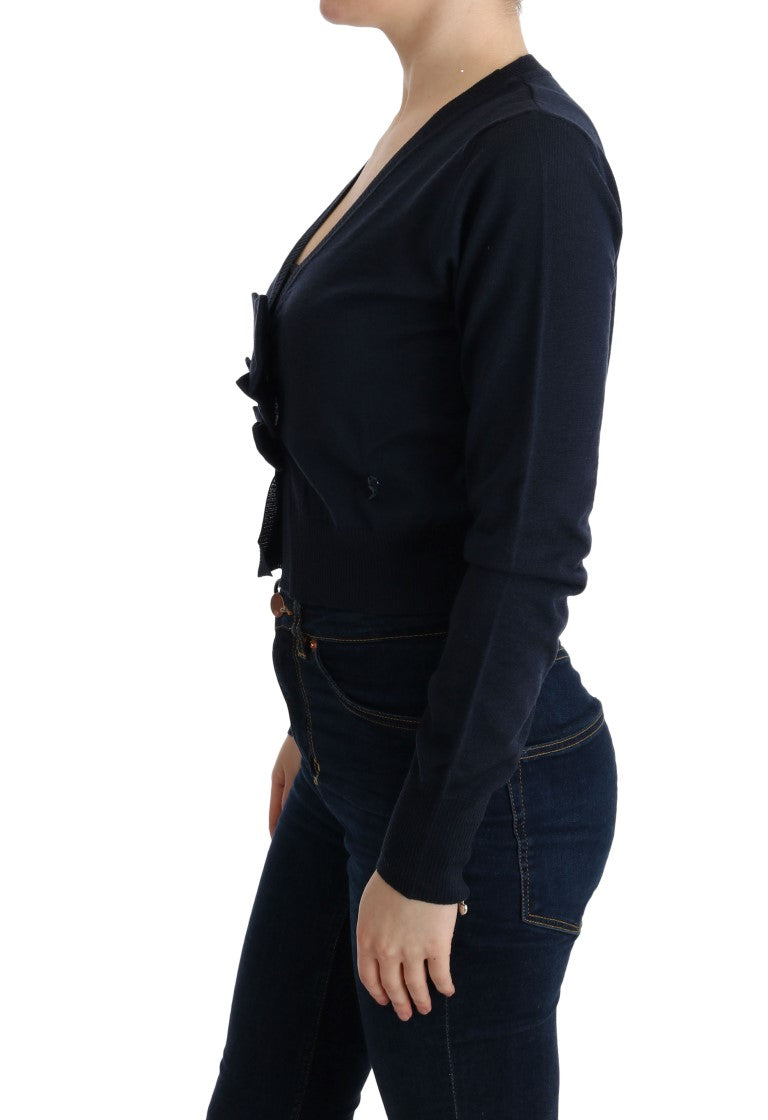 MARGHI LO' Women's Blue 100% Lana Wool Cardigan Sweater – Luxury Italian Knitwear