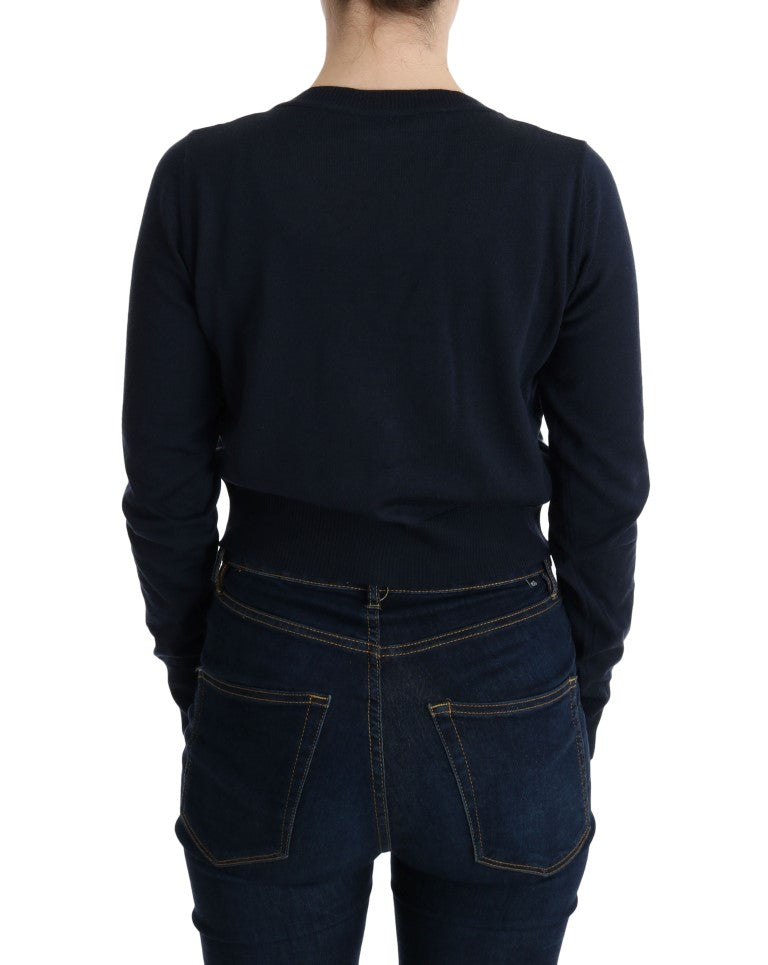 MARGHI LO' Women's Blue 100% Lana Wool Cardigan Sweater – Luxury Italian Knitwear