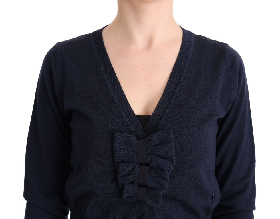 MARGHI LO' Women's Blue 100% Lana Wool Cardigan Sweater – Luxury Italian Knitwear
