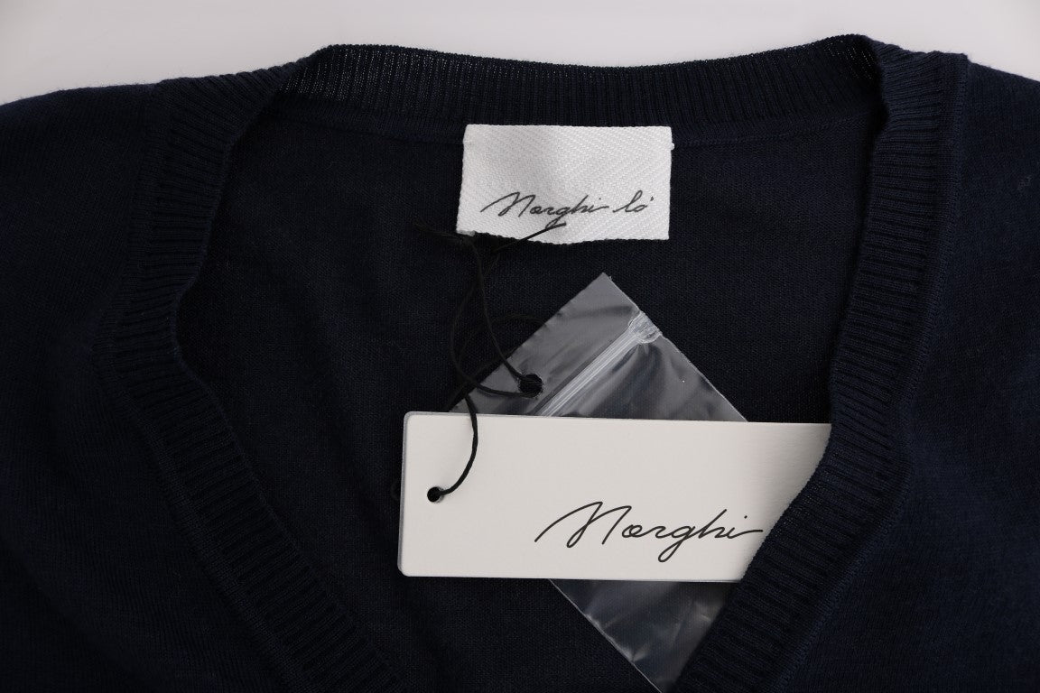 MARGHI LO' Women's Blue 100% Lana Wool Cardigan Sweater – Luxury Italian Knitwear
