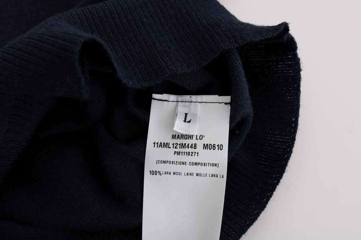 MARGHI LO' Women's Blue 100% Lana Wool Cardigan Sweater – Luxury Italian Knitwear