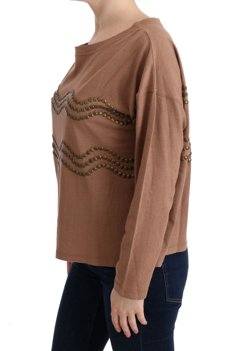 John Galliano Brown Cotton Studded Sweater