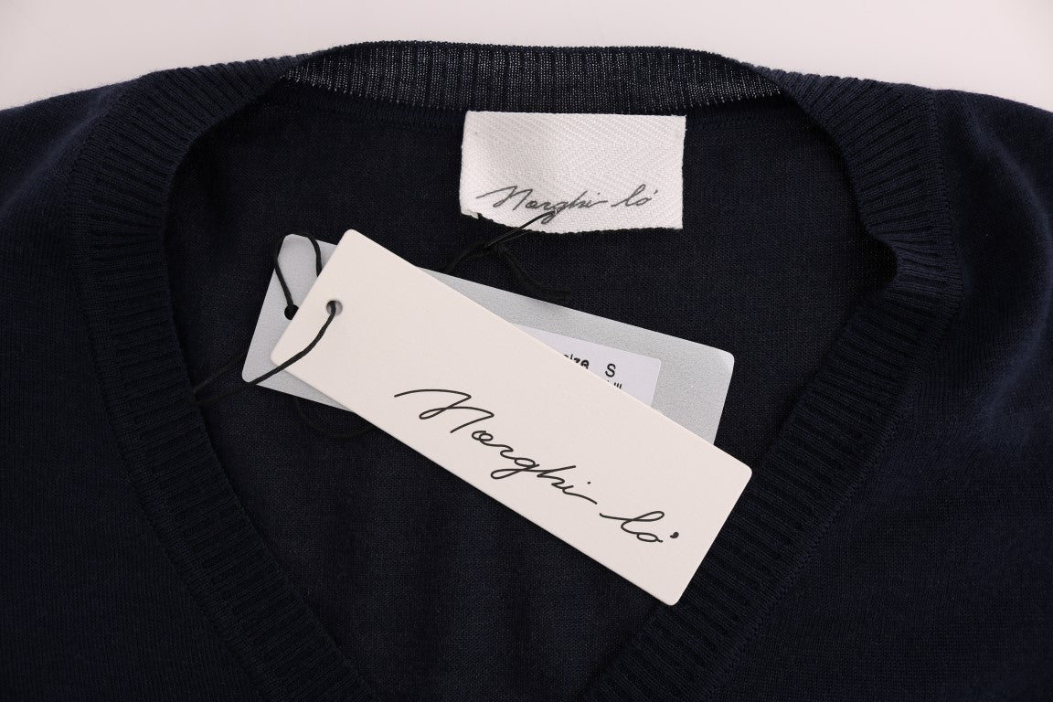 MARGHI LO' Women's Blue 100% Wool Long Sleeve Over-Knee Shift Dress – Luxury Italian Knitwear