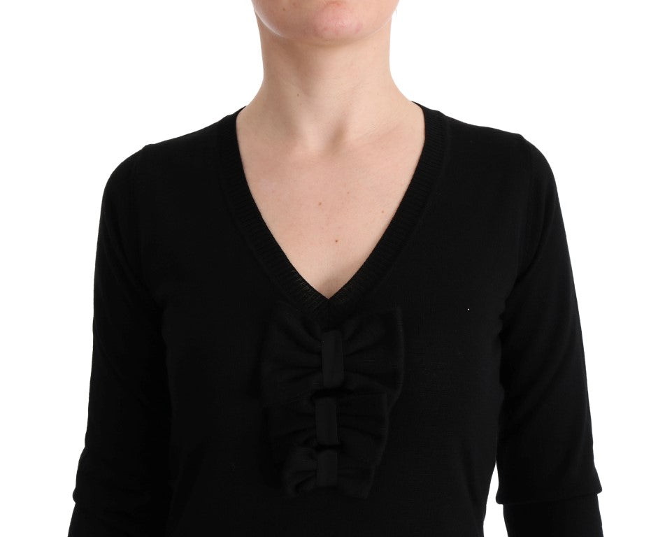 MARGHI LO' Women's Black 100% Wool Long Sleeve Over-Knee Shift Dress – Luxury Italian Knitwear