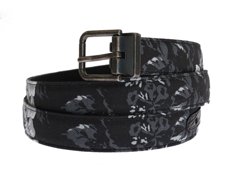 Dolce & Gabbana Black Cayman Linen Belt - Floral Pattern, Gold Buckle, Made in Italy