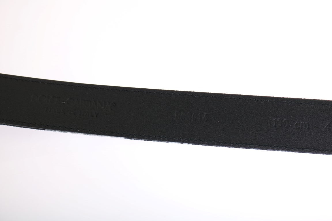 Dolce & Gabbana Black Cayman Linen Belt - Floral Pattern, Gold Buckle, Made in Italy