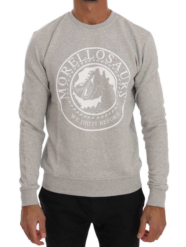 Frankie Morello Men's Gray Cotton Crewneck Pullover Sweater – Logo Detail