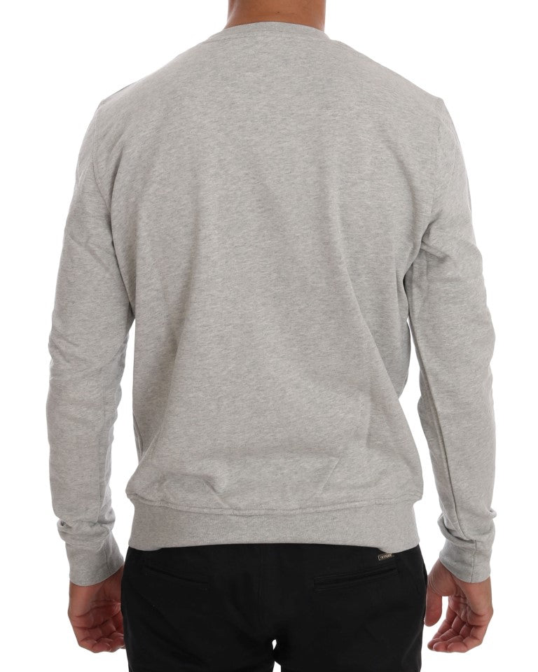 Frankie Morello Men's Gray Cotton Crewneck Pullover Sweater – Logo Detail