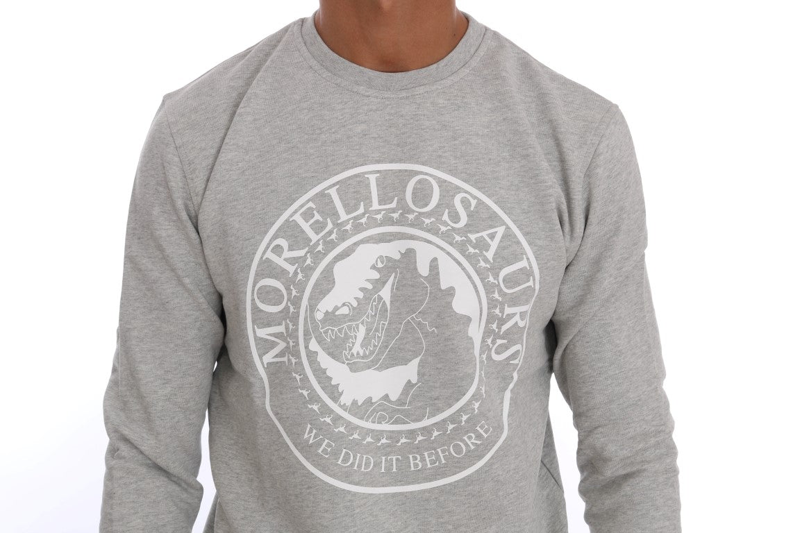 Frankie Morello Men's Gray Cotton Crewneck Pullover Sweater – Logo Detail