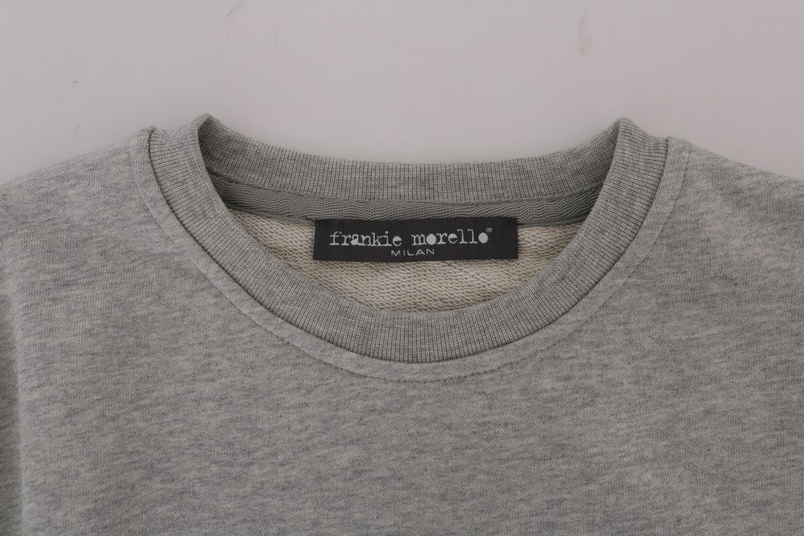 Frankie Morello Men's Gray Cotton Crewneck Pullover Sweater – Logo Detail