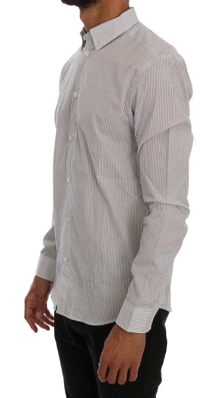 Frankie Morello Men's White & Blue Striped Casual Cotton Regular Fit Shirt – Logo Detail