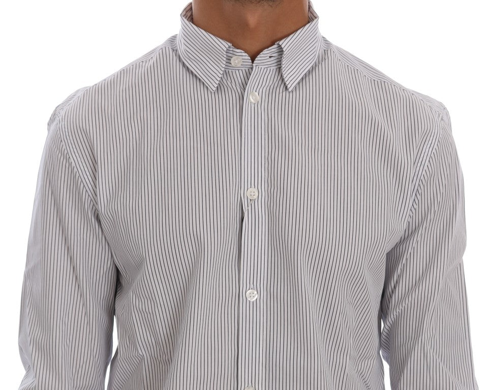 Frankie Morello Men's White & Blue Striped Casual Cotton Regular Fit Shirt – Logo Detail