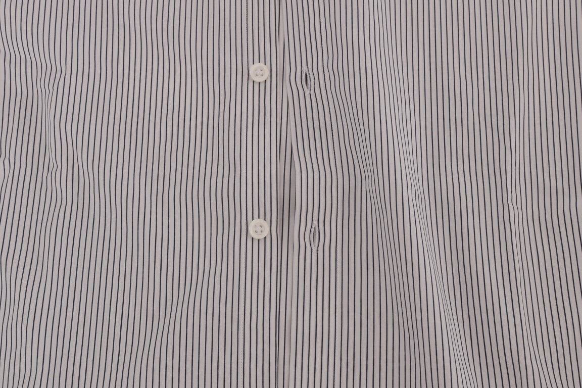 Frankie Morello Men's White & Blue Striped Casual Cotton Regular Fit Shirt – Logo Detail