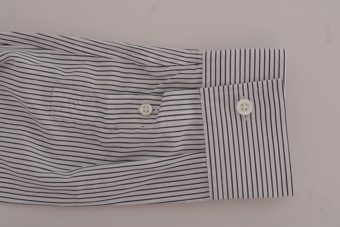 Frankie Morello Men's White & Blue Striped Casual Cotton Regular Fit Shirt – Logo Detail