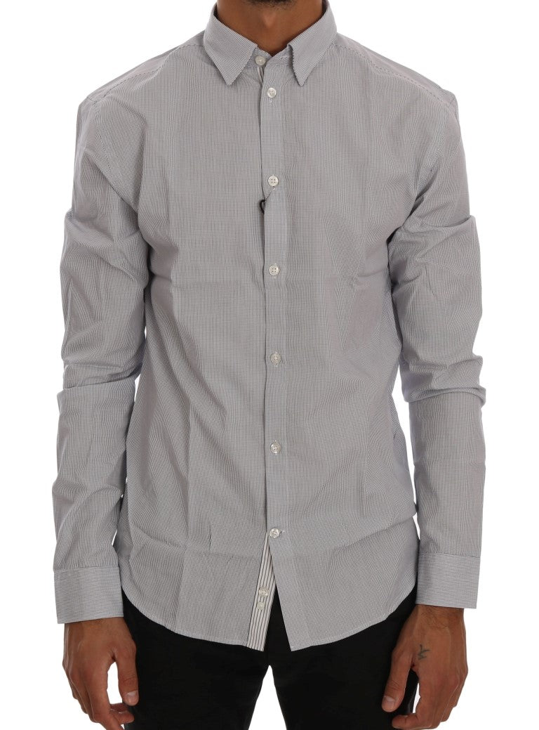 Frankie Morello Men's White & Blue Check Casual Cotton Regular Fit Shirt – Logo Detail