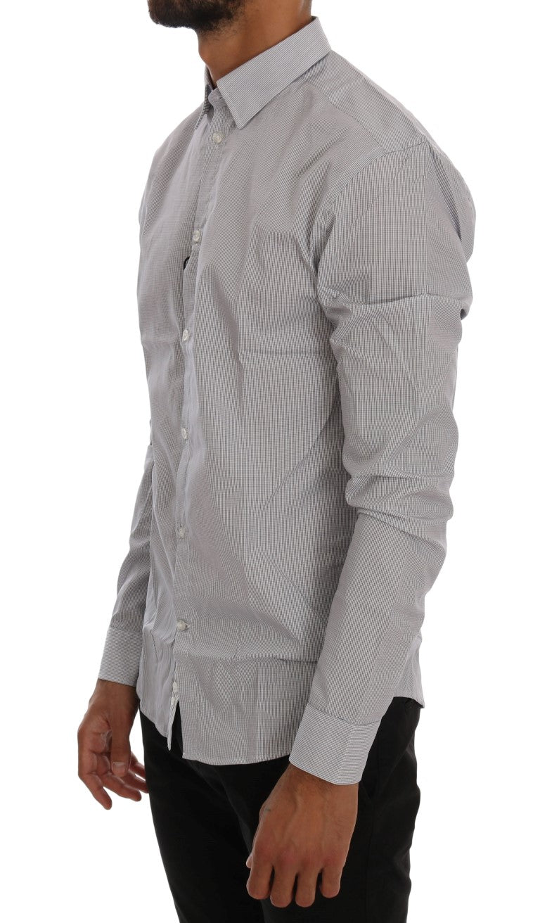 Frankie Morello Men's White & Blue Check Casual Cotton Regular Fit Shirt – Logo Detail