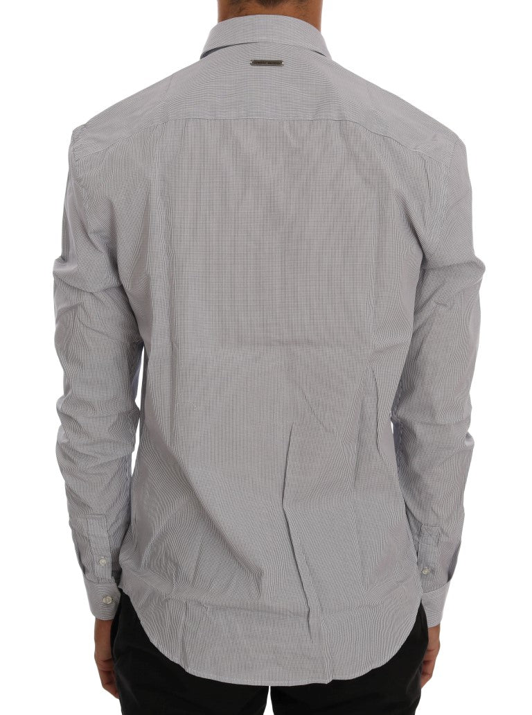 Frankie Morello Men's White & Blue Check Casual Cotton Regular Fit Shirt – Logo Detail