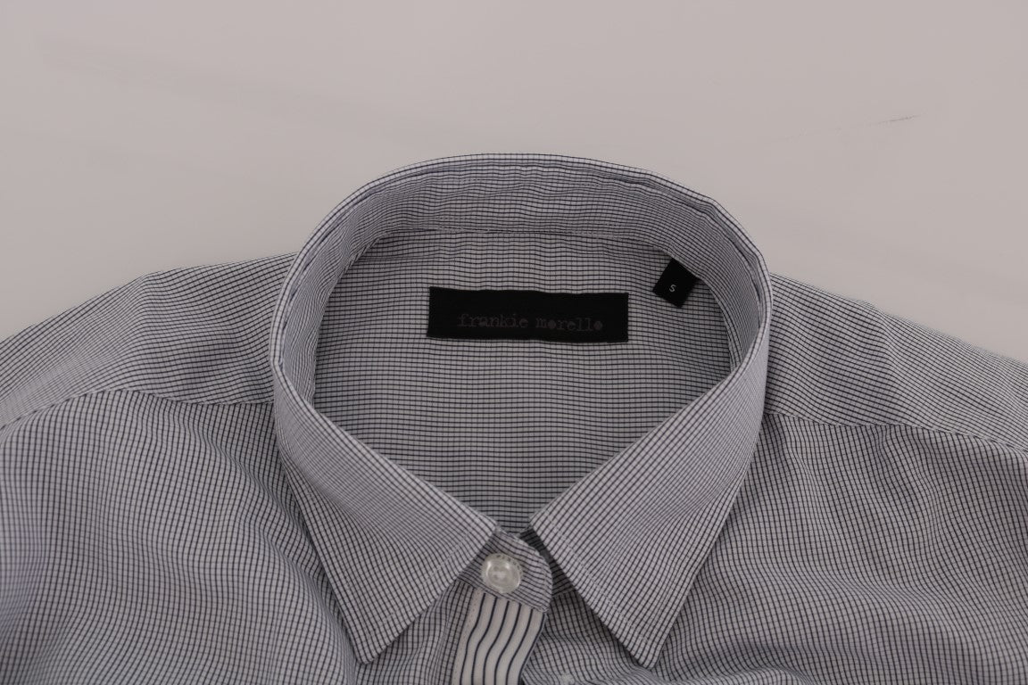 Frankie Morello Men's White & Blue Check Casual Cotton Regular Fit Shirt – Logo Detail