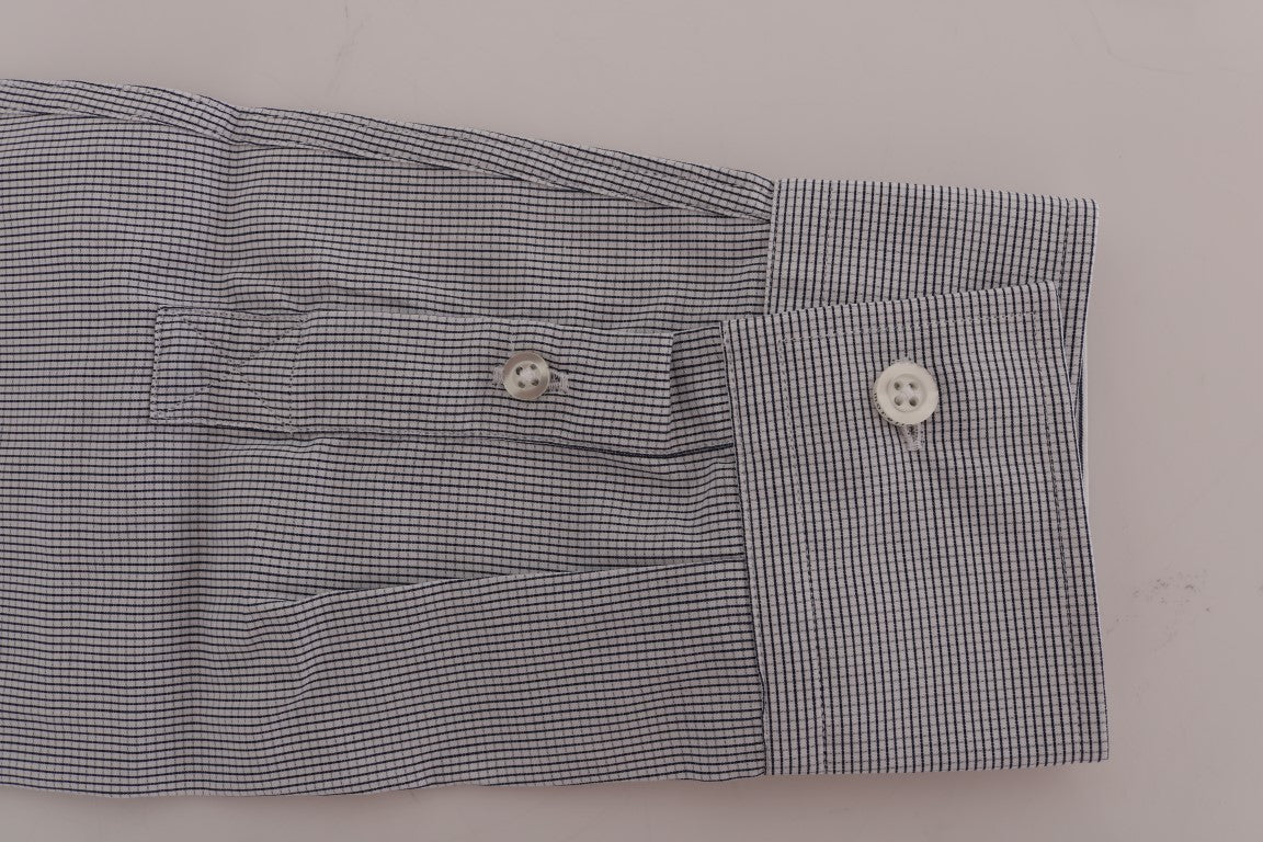 Frankie Morello Men's White & Blue Check Casual Cotton Regular Fit Shirt – Logo Detail