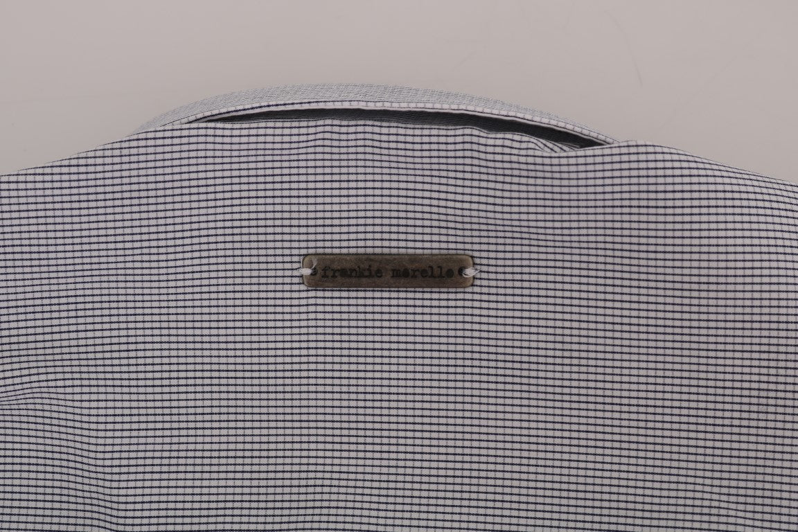 Frankie Morello Men's White & Blue Check Casual Cotton Regular Fit Shirt – Logo Detail