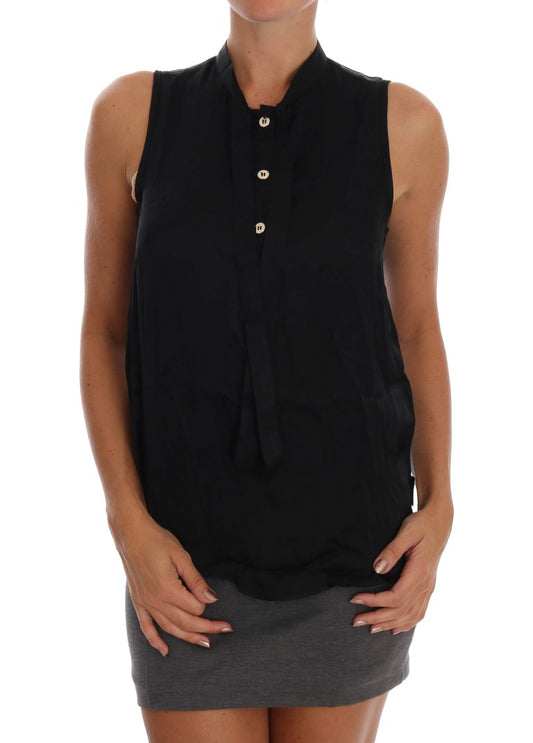 Versace Jeans Women's Black Sleeveless Viscose Blouse Top – Logo Detail