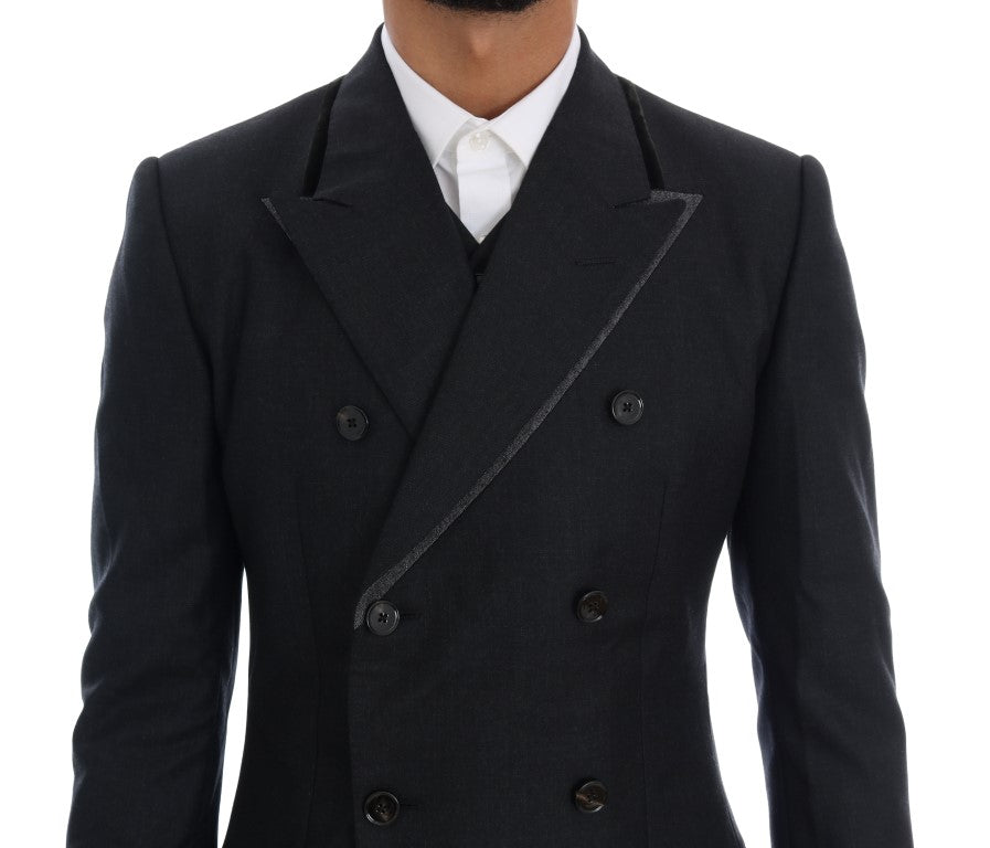 Dolce & Gabbana Gray Wool Double Breasted 3 Piece Suit