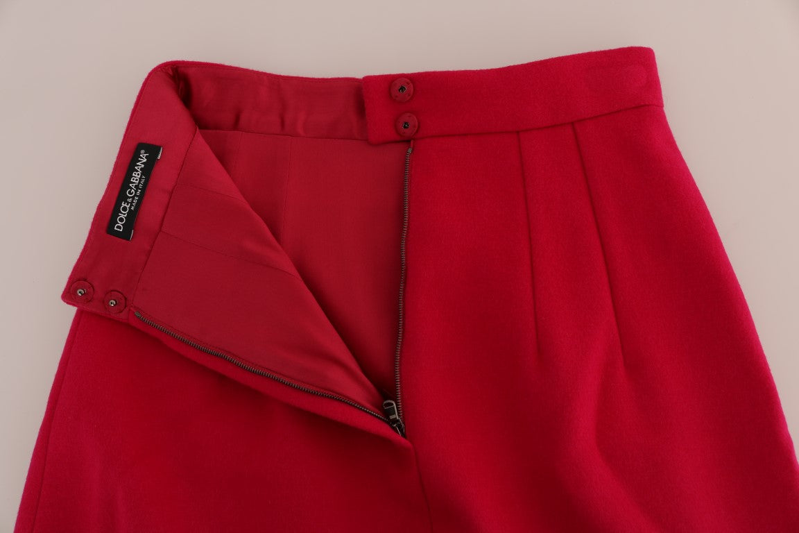 Dolce & Gabbana Pink Wool Knee Long A-Line Skirt